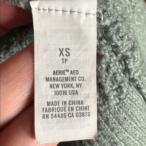 Aerie Green Waffle Knit Hoodie Cozy Pullover Size XS Oversized - Picture 6 of 9